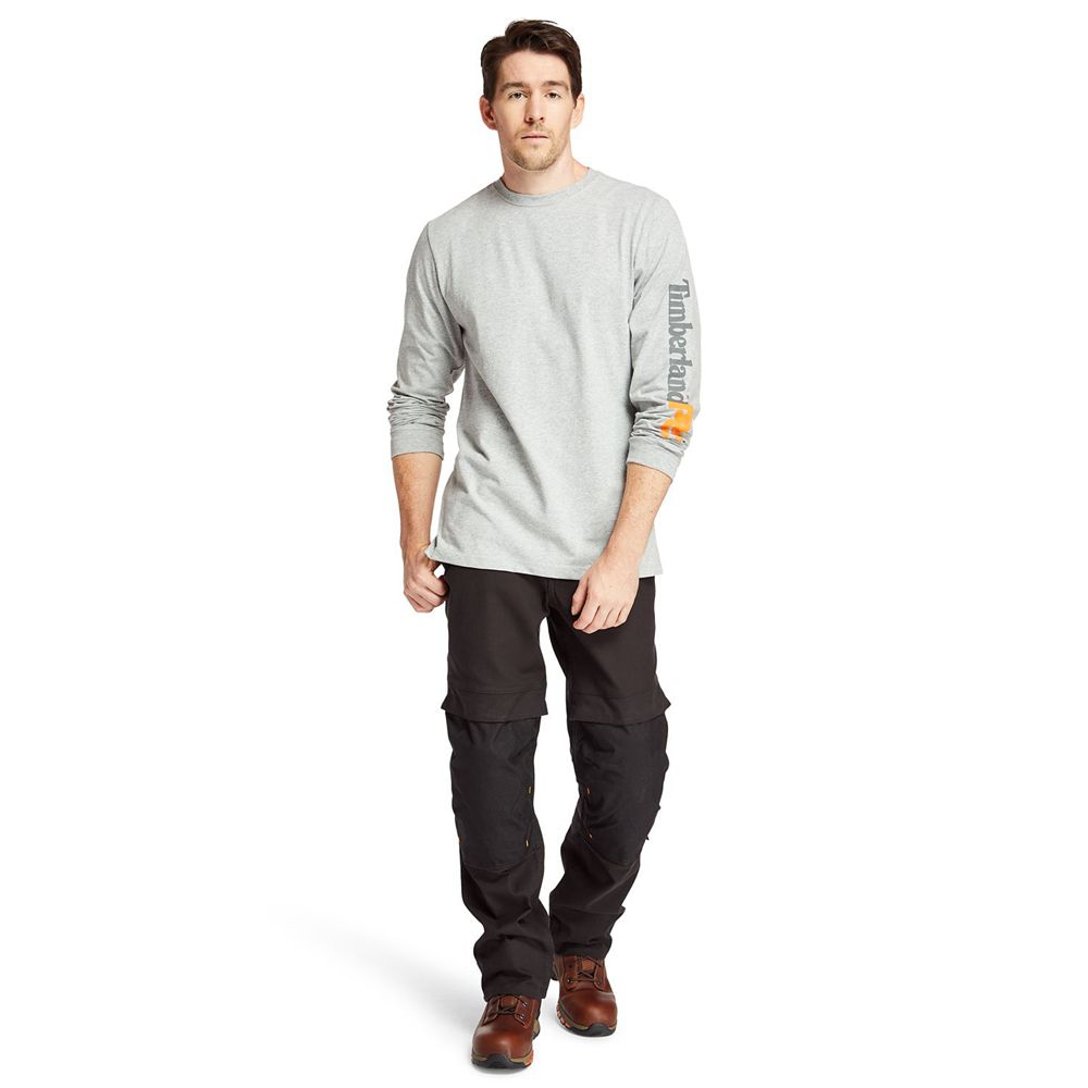 Camisetas Masculino - Timberland Pro® Logo Sleeve Base Plate Wicking - XTMOD9375 - Cinzentas